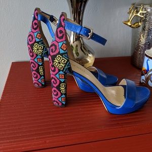 Vibrant & fun enbroidered platform heels